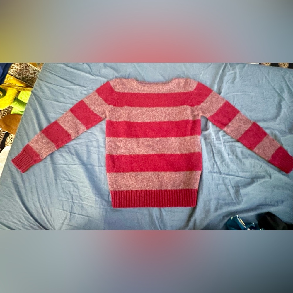 Lands' End Red and Pink Striped Sweater
